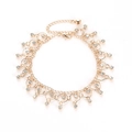 Fashionable gold beach anklet with sparkling crystal rhinestone fringe and round pendants - Circular Charm Rhinestone Style (3659) / Gold