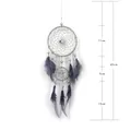Grey double hoop dreamcatcher with feathers and pearls, 45cm total length wall decor - Gray