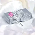 Pink crystal metal rose with silver stem in a luxury gift box with For You tag - Silver Stem Pink Flower