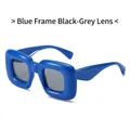 Y2K square chunky sunglasses in vibrant blue frame and dark grey polarized lenses - Blue Frame Gray Lens
