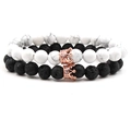 Ensemble de bracelets de couple en turquoise blanche, pierre de lave et couronne rose - Pierre de Lave + Howlite Blanche Couronne Or Rose