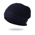 Bonnet en maille bleu marine avec doublure polaire chaude et motif géométrique - Bleu marine