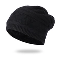 Bonnet d'hiver noir tricoté avec doublure en polaire épaisse et motifs géométriques - Noir
