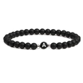 Bracciale di perle in pietra nera opaca 6mm con lettera A e distanziali argento - Lettera A