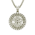 Collar hip hop de oro de 18K con signo de dólar y cristales brillantes - Plateado