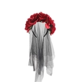 Gotischer Haarreif mit roten Rosen und schwarzem Netzschleier für Halloween-Partys - Rot