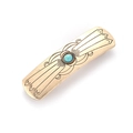 Vintage gouden haarclip met turquoise steen en geometrische gravure op witte basis - Antiek Goud