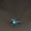 Luminous horse pendant necklace with blue glow effect on silver chain for women - Blue-Green Luminous Horse (NY211)