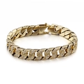Goldenes Kubanisches Gliederarmband mit halben Diamanten und poliertem Metallglanz - 18K Vergoldetes Full Strass Cuban Link Armband / Goldfarbe (KB96860-BD)