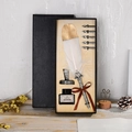Vintage white and gold quill pen gift set with 5 metal nibs and ink in a premium black box - White