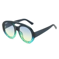 Retro oversized aviator sunglasses with blue-green spotted frame and gradient lenses - Blue Gradient Frame Yellow Blue Lens