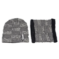 Set van gebreide muts en sjaal in grijs ruitpatroon met warme fleece voering - Grijs Zwart Gemengd