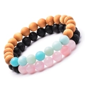 Set di bracciali in pietra vulcanica naturale e perle di legno da 8mm per uomo e donna - Stile Set per Coppie con Perline di Legno e Pietra Lavica (Set 3)
