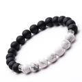 Bracciale da 8mm in pietra naturale opaca con perle di lava nera e turchese bianco - Stile Pietra Nera e Turchese Bianco (Taglia 8)
