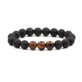 10mm volcanic lava rock and brown tiger eye stone beaded elastic bracelet for men and women - 3 Tiger Eye + Lava Stone