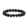 Black lava rock and green tiger eye beaded bracelet with 10mm natural stone beads - 3 Green Tiger Eye Beads + Lava Stone