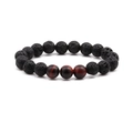 10mm volcanic lava rock and tiger eye stone beaded bracelet on white background - 3 Red Tiger Eye Beads + Lava Stone