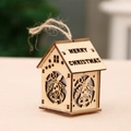 Wooden Christmas house ornament with Merry Christmas engraving and hanging hemp rope - Small Bell