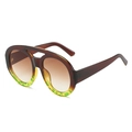 Retro oversized pilot sunglasses with brown gradient lenses and neon stripe patterns - Brown Green Leopard Frame Brown Lens