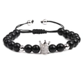 Adjustable black beaded crown bracelet featuring micro-pave cubic zirconia and silver accents - Silver (White K)