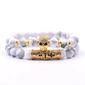 Men's bead bracelet set with gold skull charm and white turquoise stones - White Turquoise Set