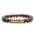 Tiger eye beaded bracelet with gold filigree metal tube and black cubic zirconia accents - Tiger Eye Cross Beaded Bracelet