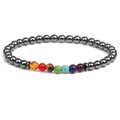 Pulsera de cuentas de hematita de 6mm con siete piedras naturales de colores en blanco - Estilo Hematita 7 Chakras (ML-X0004) / Diámetro de la cuenta 6mm