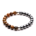 Bracciale artigianale con perline in occhio di tigre da 8 mm ed ematite con distanziatori - Stile 1 (Occhio di Tigre ed Ematite)
