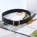 Classic black leather belt for women featuring a minimalist gold square buckle for daily wear - Gold Clasp