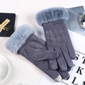 Guanti invernali grigi in ecopelle scamosciata da donna con dita touch e polsini in pelliccia - Taglia unica / Pelle Scamosciata a Tre Costine Inspessita Grigio