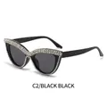 Occhiali da sole cat eye neri con strass scintillanti e lenti grigio scuro modello C2 - Montatura Nera Strass Lente Grigia