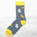Funny gray cotton socks with yellow cheese and white mouse pattern for couples - Mouse Cheese (1291C)