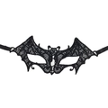 Detail of black embroidered lace mask in bat wing shape with elastic strap for Halloween - 17-Bat