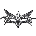 Close-up of black lace masquerade mask with intricate cutout patterns and silk ribbons - 20-Wolf Head