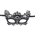 Elegant black lace masquerade mask with crown design and ribbon ties on white background - 11-Crown