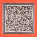 Classic leopard print silk square scarf with orange borders and geometric chain patterns - Bright Red / 90cmx90cm