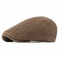 Dark brown cable knit newsboy cap for men and women featuring a warm visor design - Adjustable / Khaki