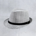 Cappello fedora unisex in lino grigio melange con nastro nero decorativo e fibbia in metallo - M (56-58cm) / Intreccio Misto Grigio-Bianco (1号)