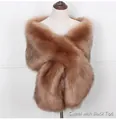 Elegant camel faux fox fur shawl with black tips in a stylish crossover wrap design - Camel with Black Tips