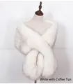 Faux fox fur shawl wrap in white with coffee brown tips featuring a cross-wrap design - White with Coffee Tips