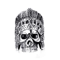 Vintage Indian Chief skull ring in retro silver steel finish with detailed feather headdress - US 7 / Steel