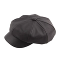 Classic black faux leather octagonal newsboy hat with stitched panels and a short brim - M (56-58cm) / Black