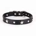 Collare per cani in pelle nera regolabile con borchie a stella e anello a D in metallo - S (1.5x30cm) / Nero
