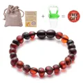 Deep red Baltic amber baby bracelet with a storage pouch and certificate - Frosted Blood Amber