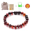 Deep red Baltic amber baby bracelet with a storage pouch and certificate - Frosted Blood Amber