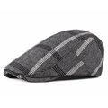 Béret classique style britannique avec motif pied-de-poule noir et blanc de profil - Taille unique / Noir