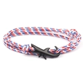 Nautical braided bracelet with red, white, blue cord and black shark hook clasp - No. 11 Black Shark
