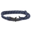 Navy blue and white nautical braided bracelet featuring a matte black shark clasp - No. 15 Black Shark