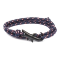 Blue red and white woven shark bracelet with a matte black metal animal clasp - No. 26 Black Shark