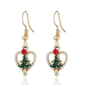 Christmas earrings with golden heart frames and green rhinestone trees on white background - Earrings / Red Green KC Gold